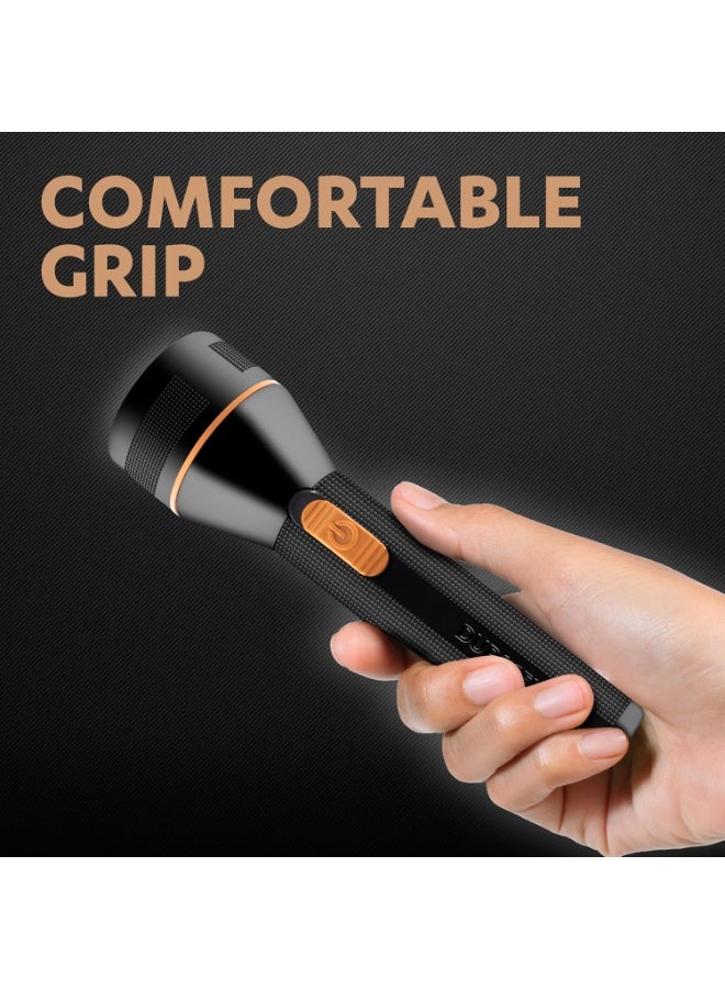 Duracell LED Torch Light, Super Bright, 6000 LUX, Ultra-Light and Easy to Carry Design, Large Reflector, for Everyday Use, 2AA Batteries Free, Black - Image 3